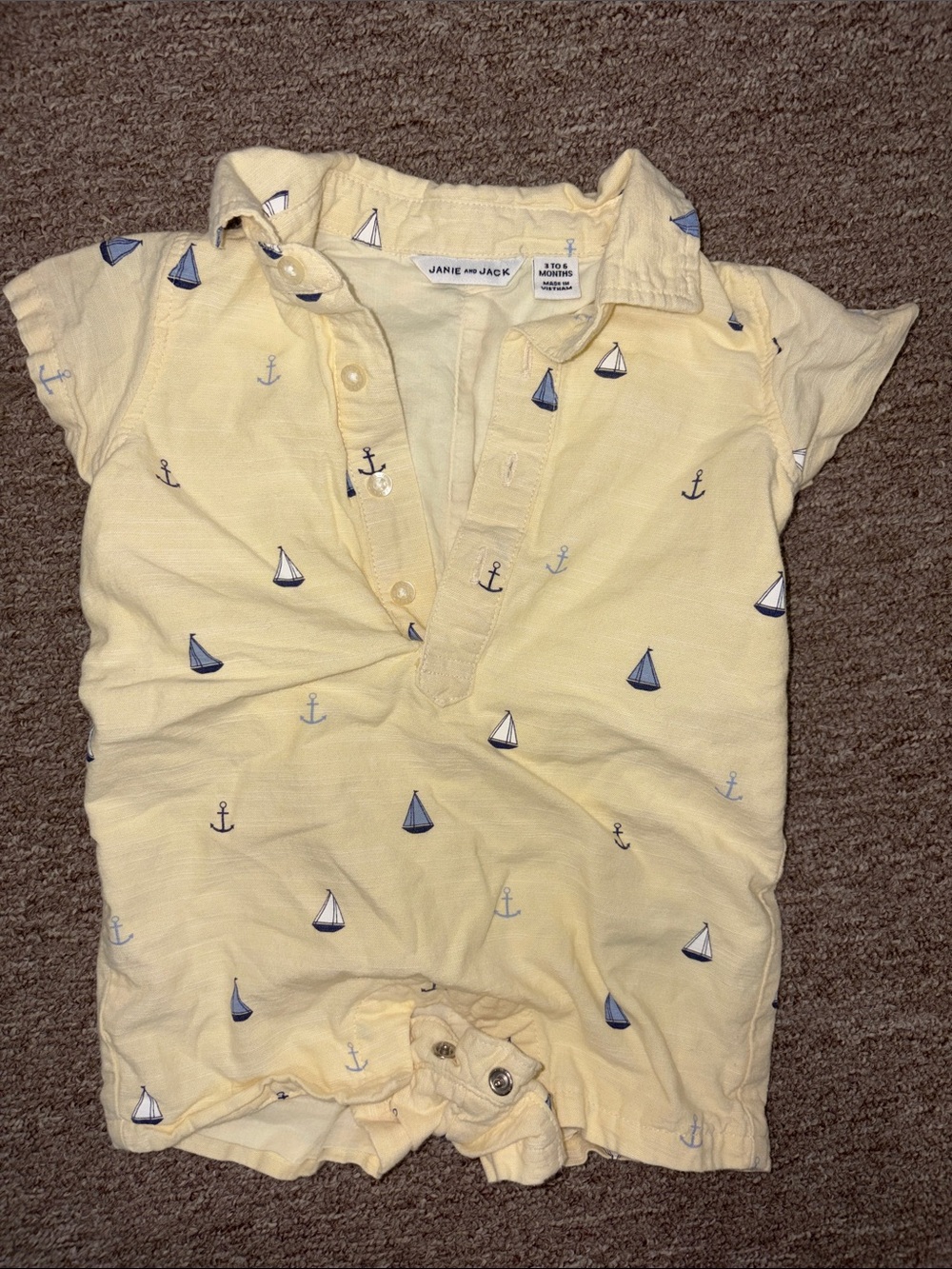 Janie and Jack Yellow Nautical Sailboat Cotton One-Piece